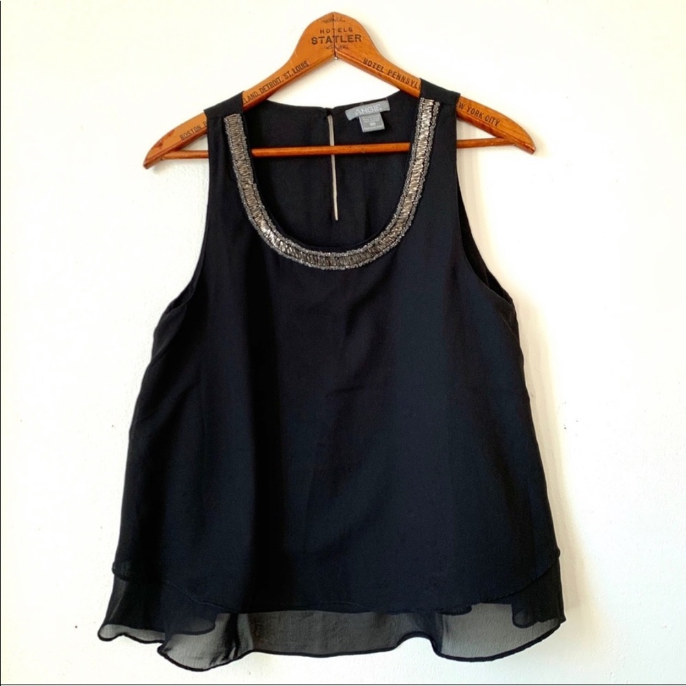 Angie Black chiffon tank with beaded neck